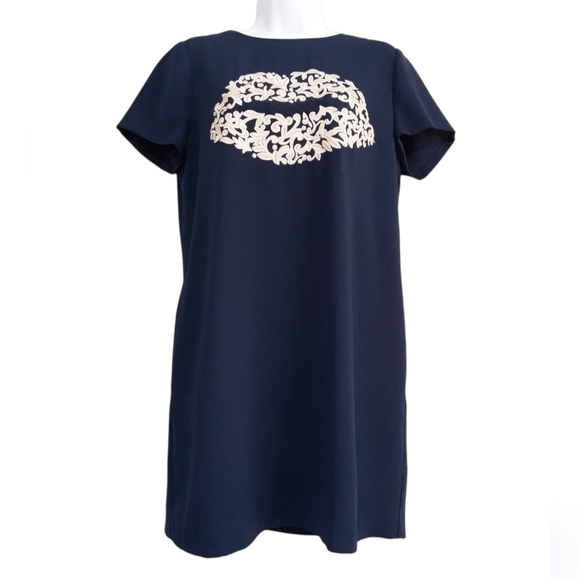 Cece Cynthia Steffe Blue Embroidered Lip Mini Dress women 8 vacation beach boho - Picture 2 of 12